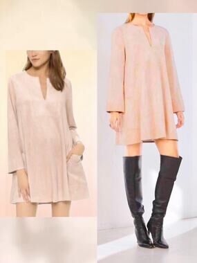 BCBGMAXAZRIA Beritt Mini Shift Dress Faux Suede Pale Pink Cocktail Sexy Party